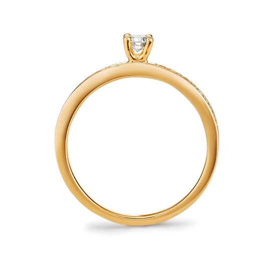 Solitärring 750/18 K gult guld diamant vit, 0.20 ct, 19 stenar, [Brillant], w-si Ø3 mm