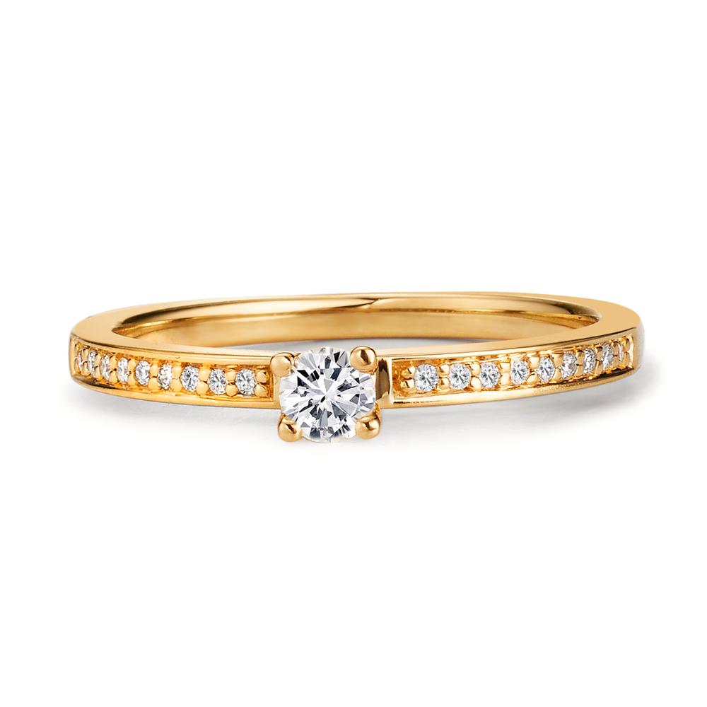 Solitärring 750/18 K gult guld diamant vit, 0.20 ct, 19 stenar, [Brillant], w-si Ø3 mm