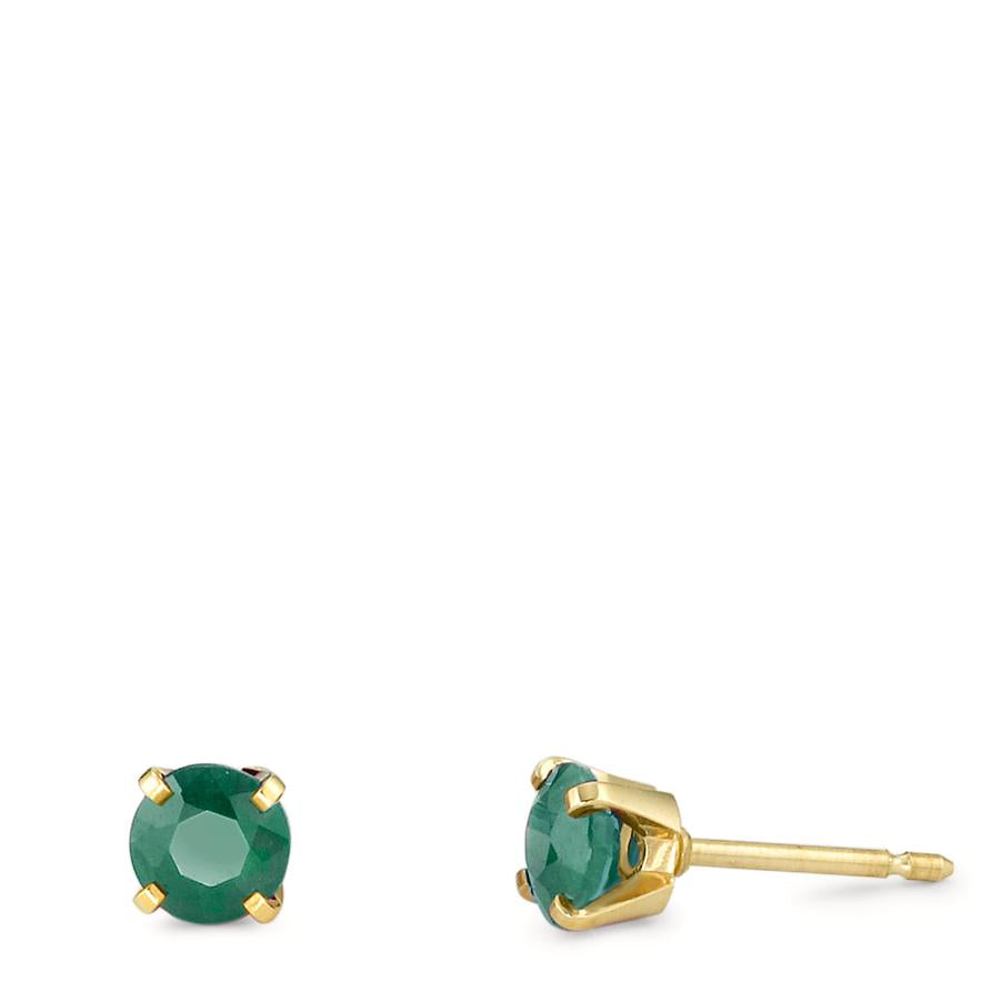 Örhängen med knoppar 750/18 K gult guld smaragd 2 stenar Ø4 mm