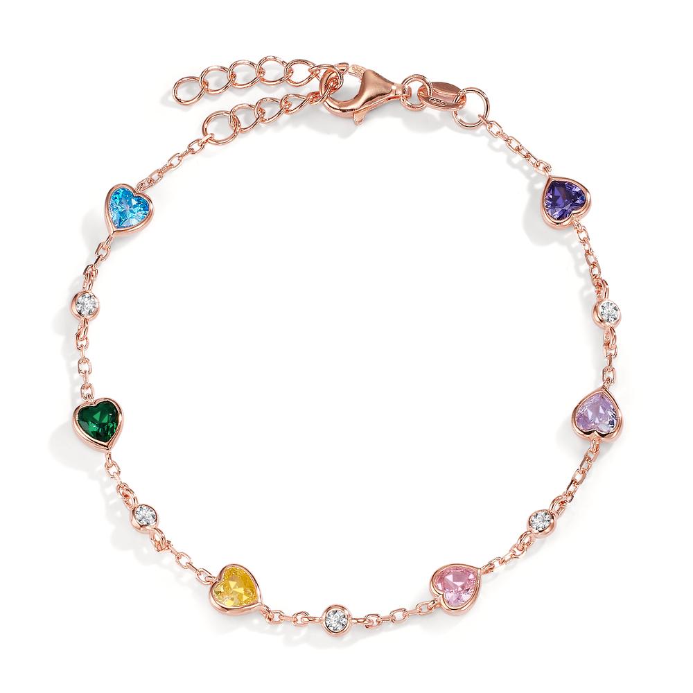Armband Silver Zirkoniumoxid färgrik, 11 stenar ros guldpläterad Hjärta