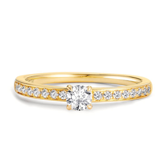 Solitärring 750/18 K gult guld diamant 0.34 ct, 17 stenar, w-si