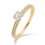 Solitärring 750/18 K gult guld diamant vit, 0.30 ct, [Brillant], w-si, diamant vit, 0.20 ct, 18 stenar, [Brillant], w-si