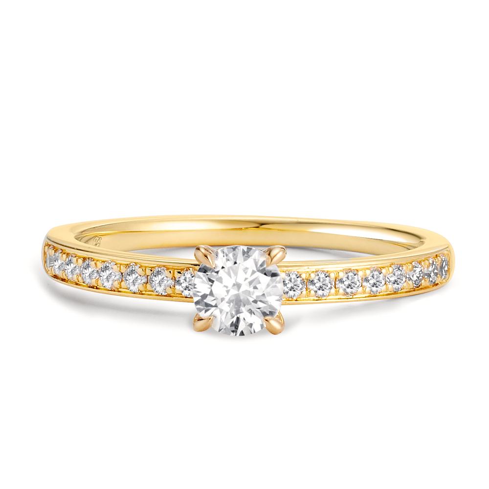Solitärring 750/18 K gult guld diamant vit, 0.30 ct, [Brillant], w-si, diamant vit, 0.20 ct, 18 stenar, [Brillant], w-si