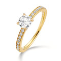 Solitärring 750/18 K gult guld diamant 0.47 ct, [Brillant], w-si, diamant 0.18 ct, 18 stenar, [Brillant], w-si