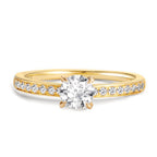 Solitärring 750/18 K gult guld diamant 0.47 ct, [Brillant], w-si, diamant 0.18 ct, 18 stenar, [Brillant], w-si