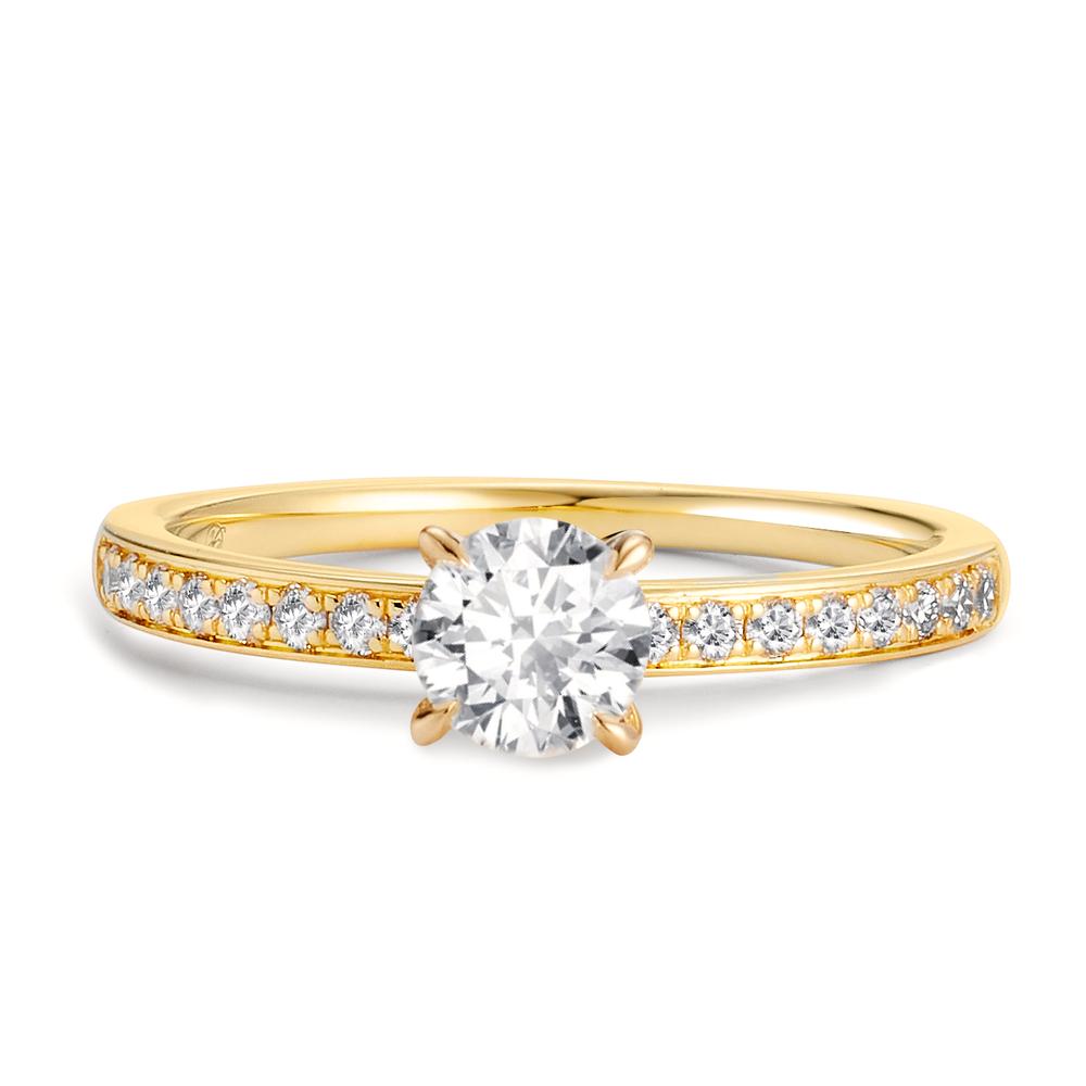 Solitärring 750/18 K gult guld diamant 0.65 ct, 19 stenar, w-si