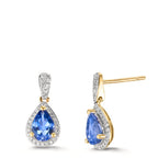 Örhängen 750/18 K gult guld Tanzanit 1.16 ct, 2 stenar, diamant 0.21 ct, w-si
