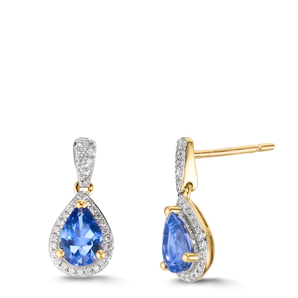 Örhängen 750/18 K gult guld Tanzanit 1.16 ct, 2 stenar, diamant 0.21 ct, w-si