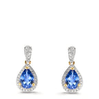 Örhängen 750/18 K gult guld Tanzanit 1.16 ct, 2 stenar, diamant 0.21 ct, w-si