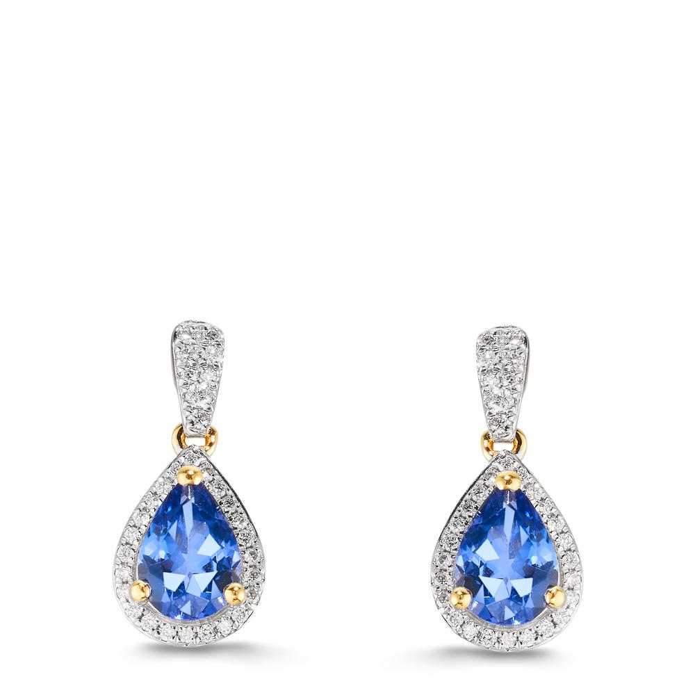 Örhängen 750/18 K gult guld Tanzanit 1.16 ct, 2 stenar, diamant 0.21 ct, w-si