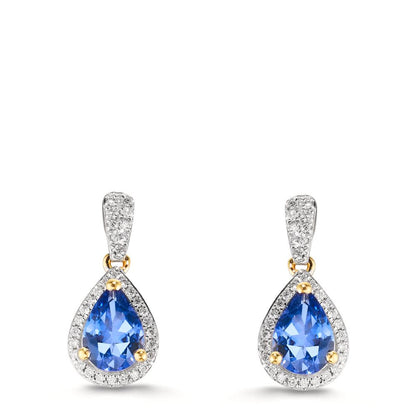 Örhängen 750/18 K gult guld Tanzanit 1.16 ct, 2 stenar, diamant 0.21 ct, w-si