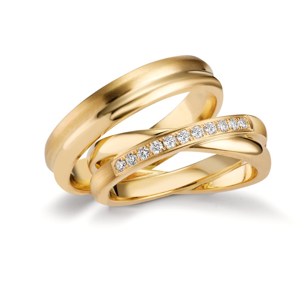 Partnerring 750/18 K gult guld diamant 0.165 ct, 11 stenar, w-si