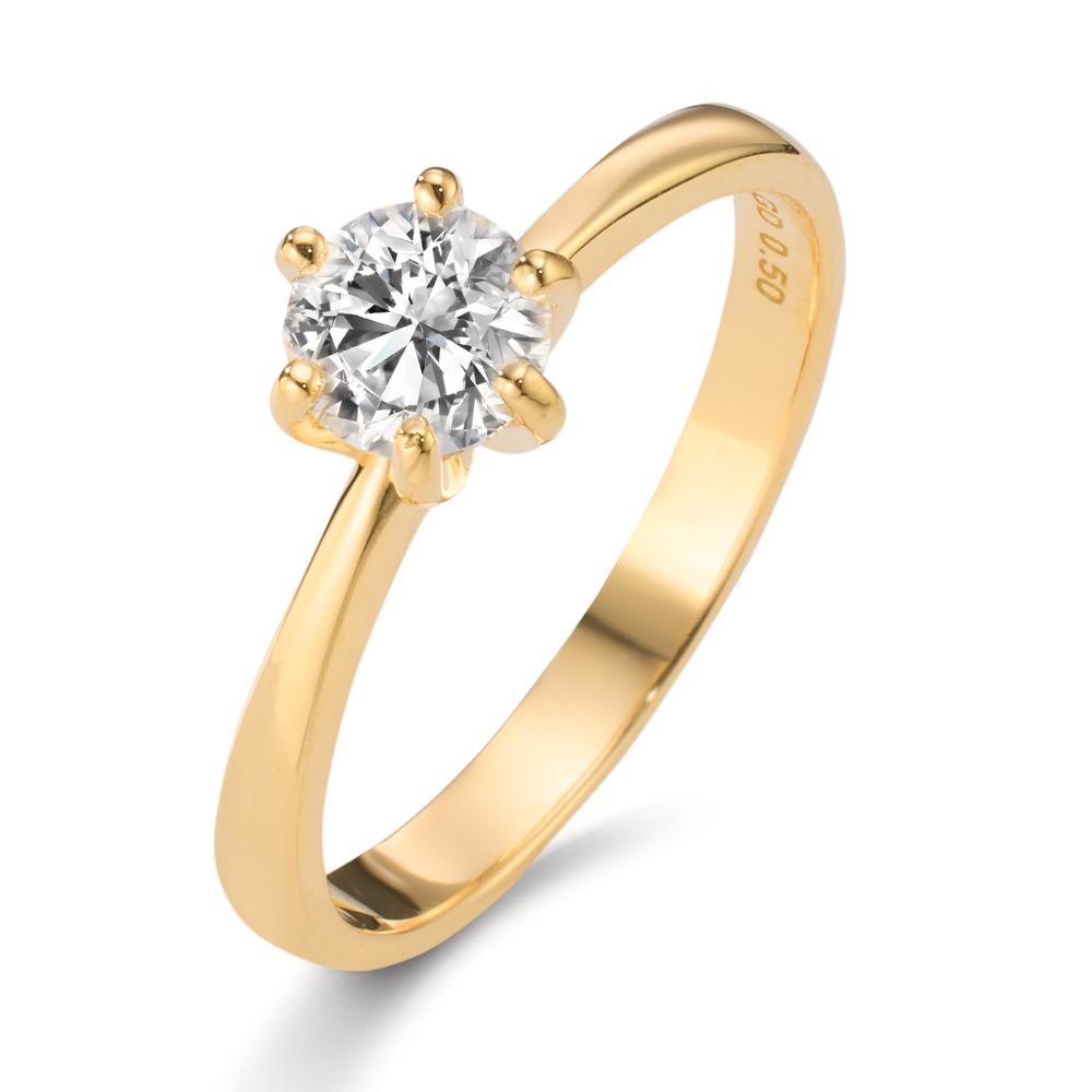 Solitärring 750/18 K gult guld Diamant odlad i labb 0.50 ct, w-si