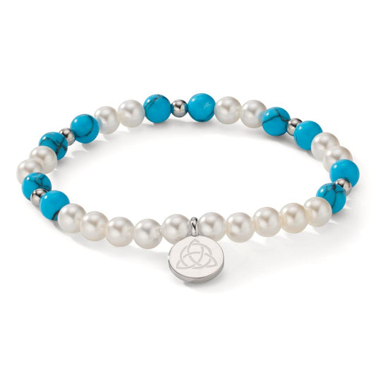 Armband rostfritt stål Turkos glänsande pärlor, 6 mm Keltisk 18 cm Ø6 mm
