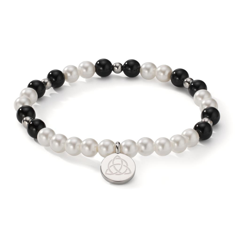 Armband rostfritt stål agat svart glänsande pärlor, 6 mm Keltisk 18 cm Ø6 mm