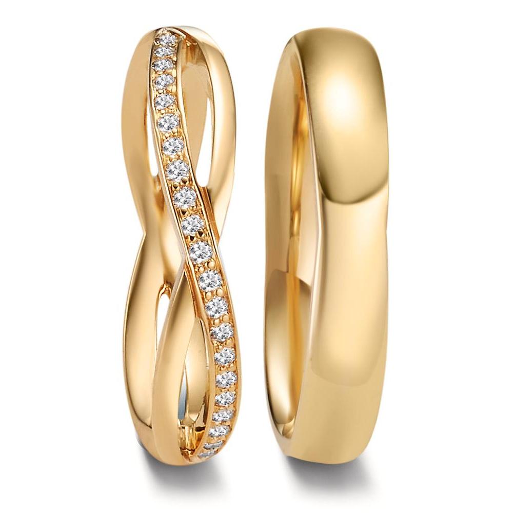 Partnerring 750/18 K gult guld diamant 0.095 ct, 19 stenar, w-vsi