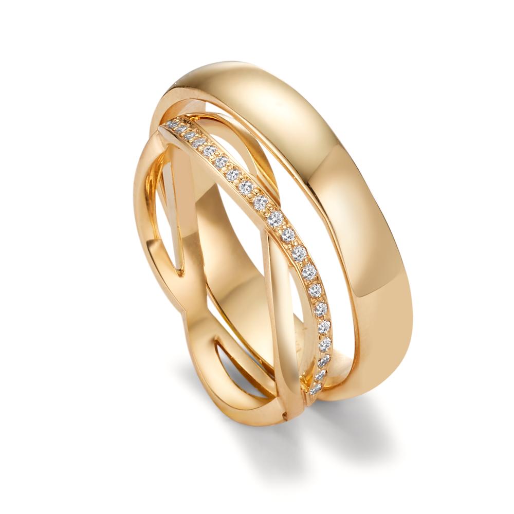 Partnerring 750/18 K gult guld diamant 0.095 ct, 19 stenar, w-vsi