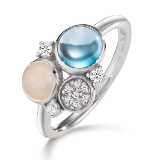 Finger ring Silver Zirkoniumoxid, topas blå, opal rodiumpläterad