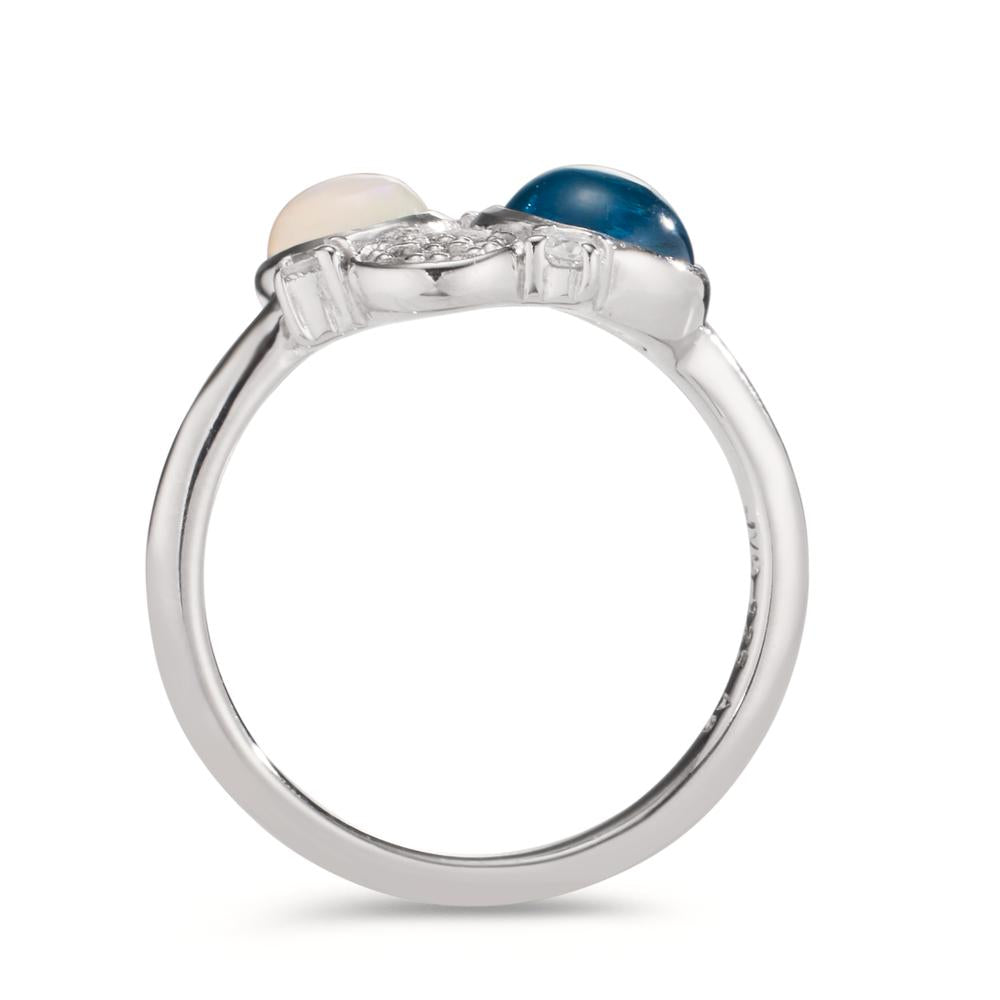 Finger ring Silver Zirkoniumoxid, topas blå, opal rodiumpläterad