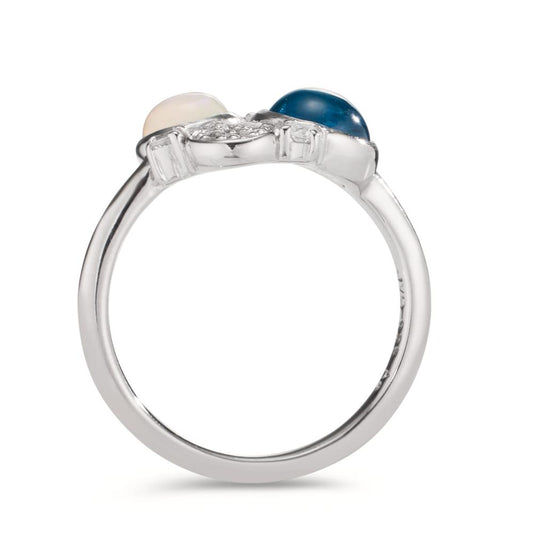 Finger ring Silver Zirkoniumoxid, topas blå, opal rodiumpläterad