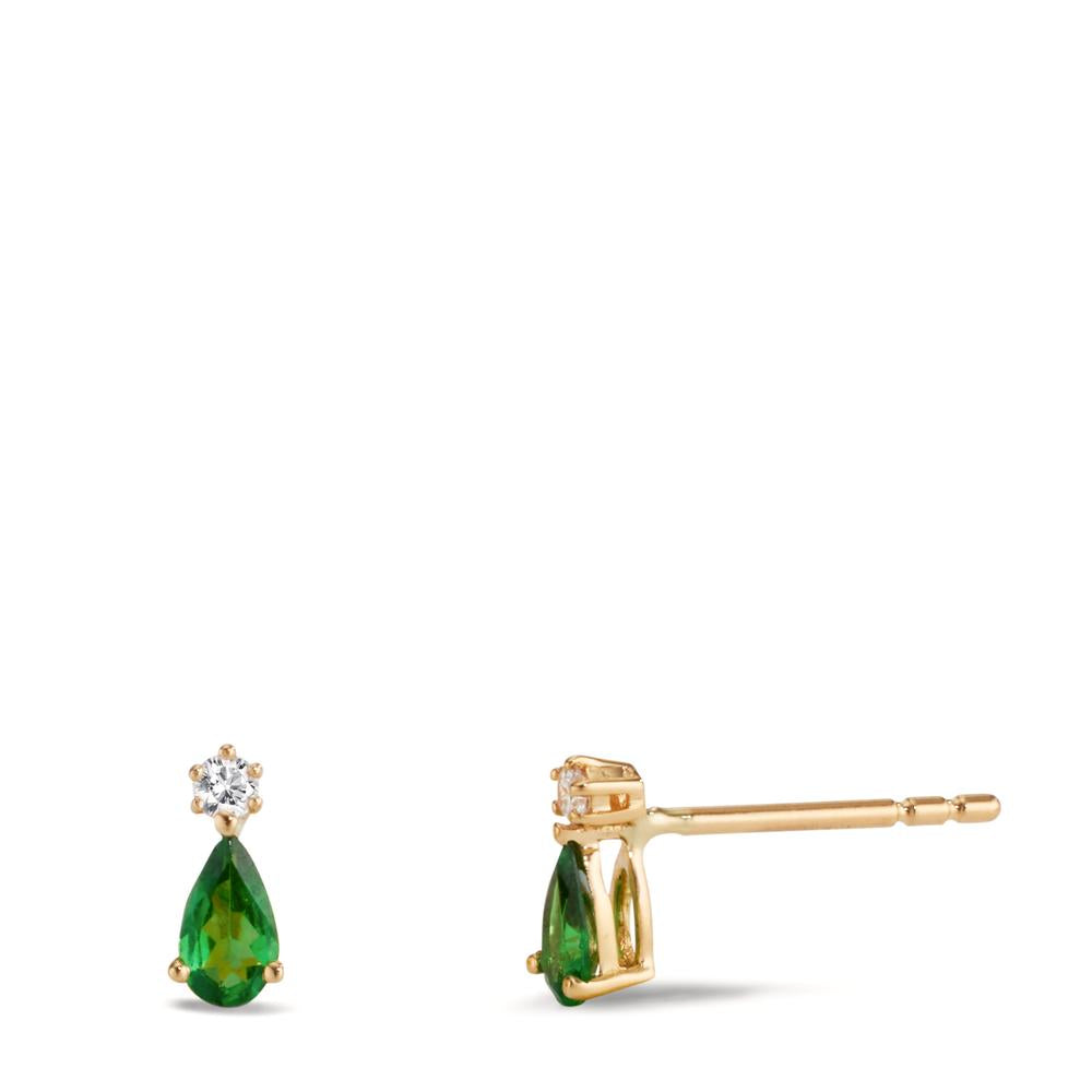 Örhängen med knoppar 750/18 K gult guld granat grön, 2 stenar, diamant 0.05 ct, w-si