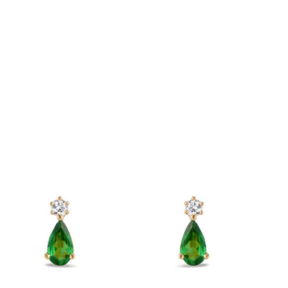 Örhängen med knoppar 750/18 K gult guld granat grön, 2 stenar, diamant 0.05 ct, w-si