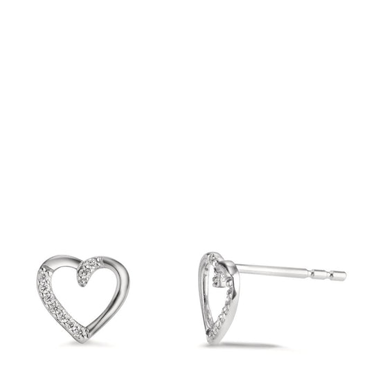 Örhängen med knoppar 750/18 K vitguld diamant 0.045 ct, 18 stenar, w-si Hjärta Ø7 mm