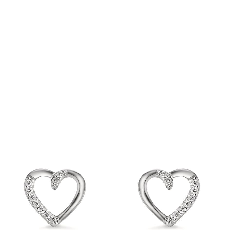 Örhängen med knoppar 750/18 K vitguld diamant 0.045 ct, 18 stenar, w-si Hjärta Ø7 mm