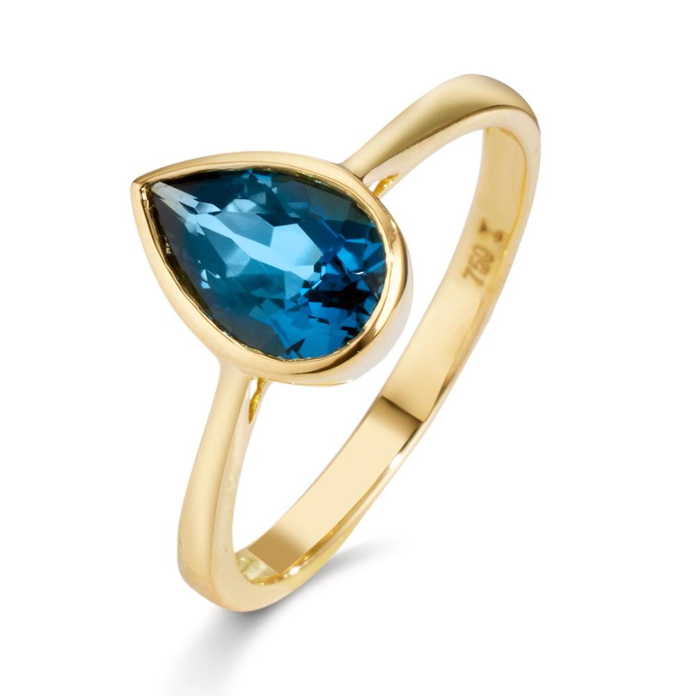 Finger ring 750/18 K gult guld London Blå Topas