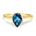Finger ring 750/18 K gult guld London Blå Topas
