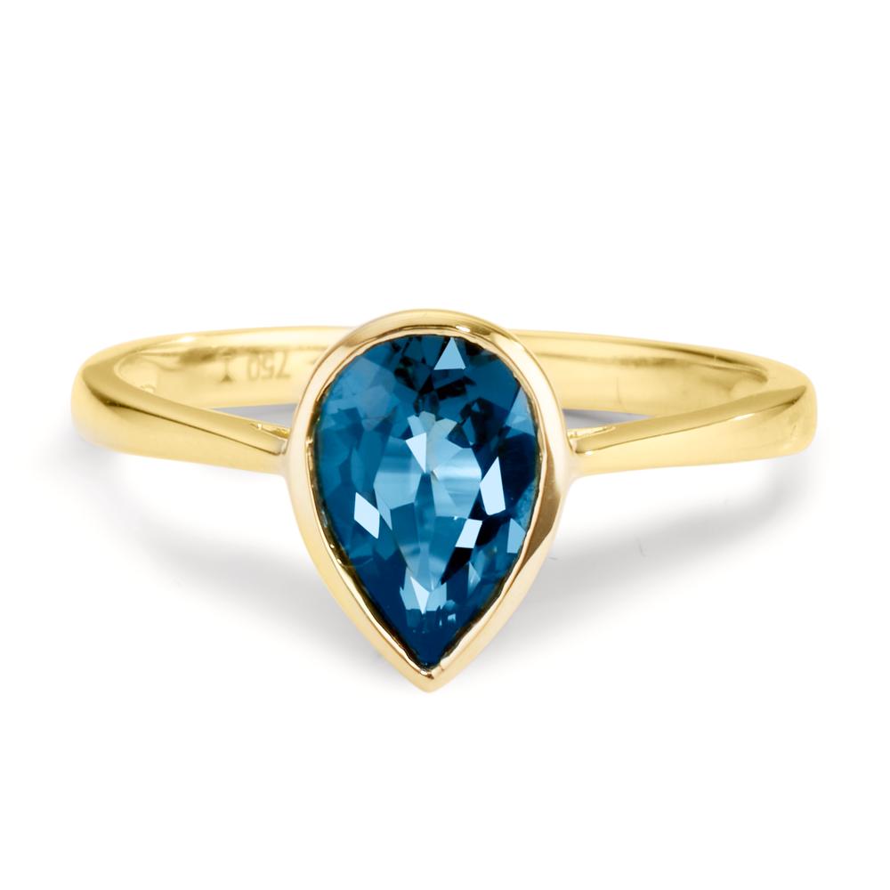 Finger ring 750/18 K gult guld London Blå Topas