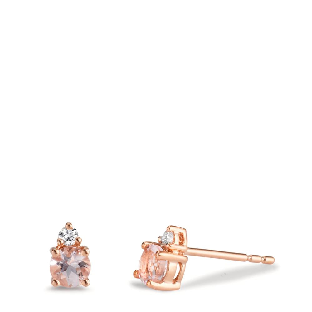 Örhängen med knoppar 750/18 K rött guld Morganit rosa, 2 stenar, diamant 0.05 ct, 2 stenar, w-si