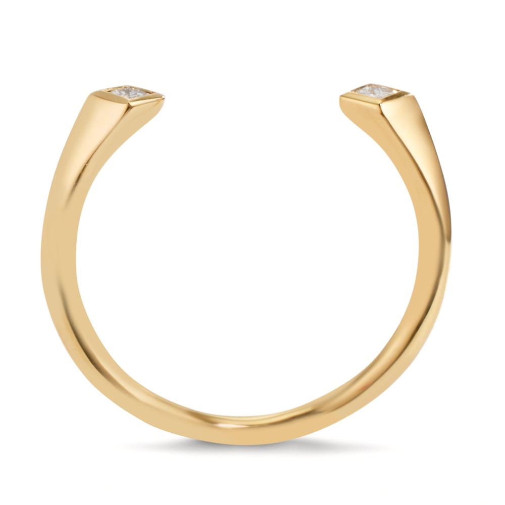 Finger ring 750/18 K gult guld diamant 0.07 ct, 2 stenar, [Carrée], w-si