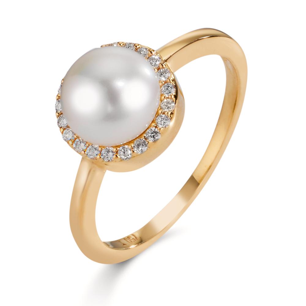 Finger ring 750/18 K gult guld diamant 0.125 ct, w-si Sötvattensodlad pärla 7-7.5 mm
