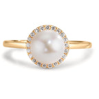 Finger ring 750/18 K gult guld diamant 0.125 ct, w-si Sötvattensodlad pärla 7-7.5 mm