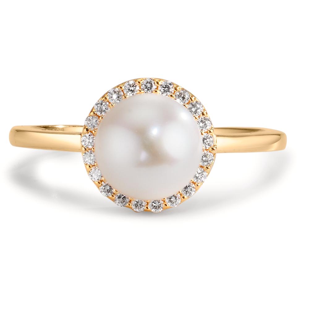Finger ring 750/18 K gult guld diamant 0.125 ct, w-si Sötvattensodlad pärla 7-7.5 mm
