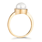 Finger ring 750/18 K gult guld diamant 0.125 ct, w-si Sötvattensodlad pärla 7-7.5 mm