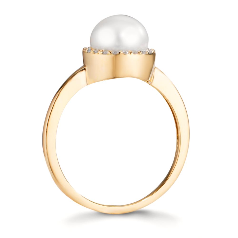 Finger ring 750/18 K gult guld diamant 0.125 ct, w-si Sötvattensodlad pärla 7-7.5 mm