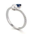 Finger ring 750/18 K vitguld diamant 0.105 ct, w-si, safir [Akoya Perlen] 3.5-4 mm