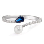 Finger ring 750/18 K vitguld diamant 0.105 ct, w-si, safir [Akoya Perlen] 3.5-4 mm