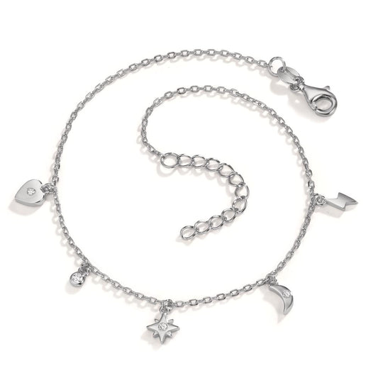 Vristlänk Silver Zirkoniumoxid 4 stenar rodiumpläterad 22-25 cm