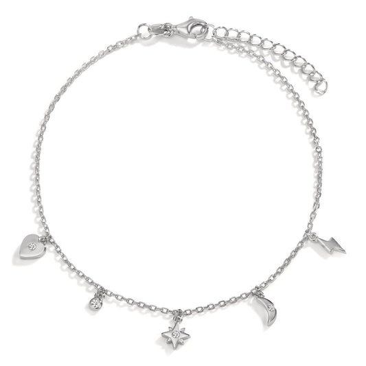 Vristlänk Silver Zirkoniumoxid 4 stenar rodiumpläterad 22-25 cm