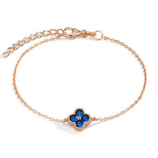 Armband Silver Zirkoniumoxid safirblå, 4 stenar ros guldpläterad blomma 16-19 cm