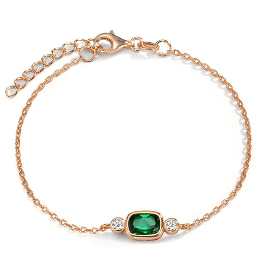 Armband Silver Zirkoniumoxid grön, Zirkoniumoxid vit, 2 stenar ros guldpläterad 16-19 cm