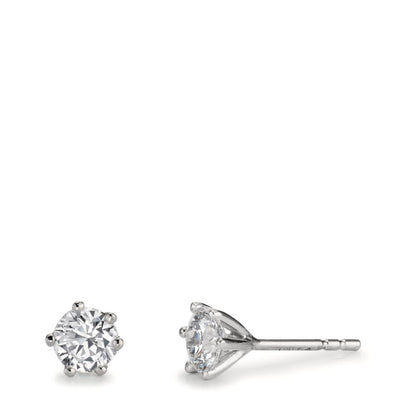 Örhängen med knoppar 750/18 K vitguld Diamant odlad i labb 1 ct, 2 stenar, w-si Ø5.5 mm