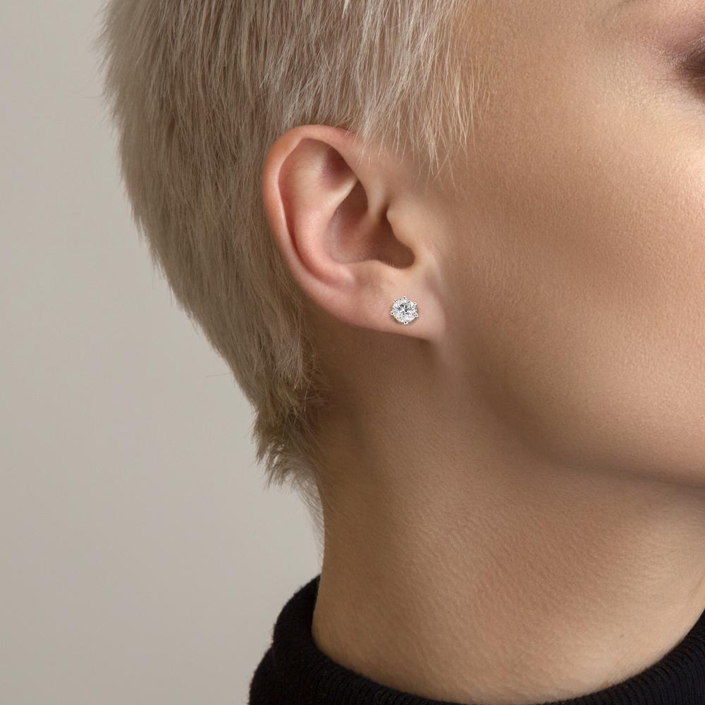 Örhängen med knoppar 750/18 K vitguld Diamant odlad i labb 1 ct, 2 stenar, w-si Ø5.5 mm