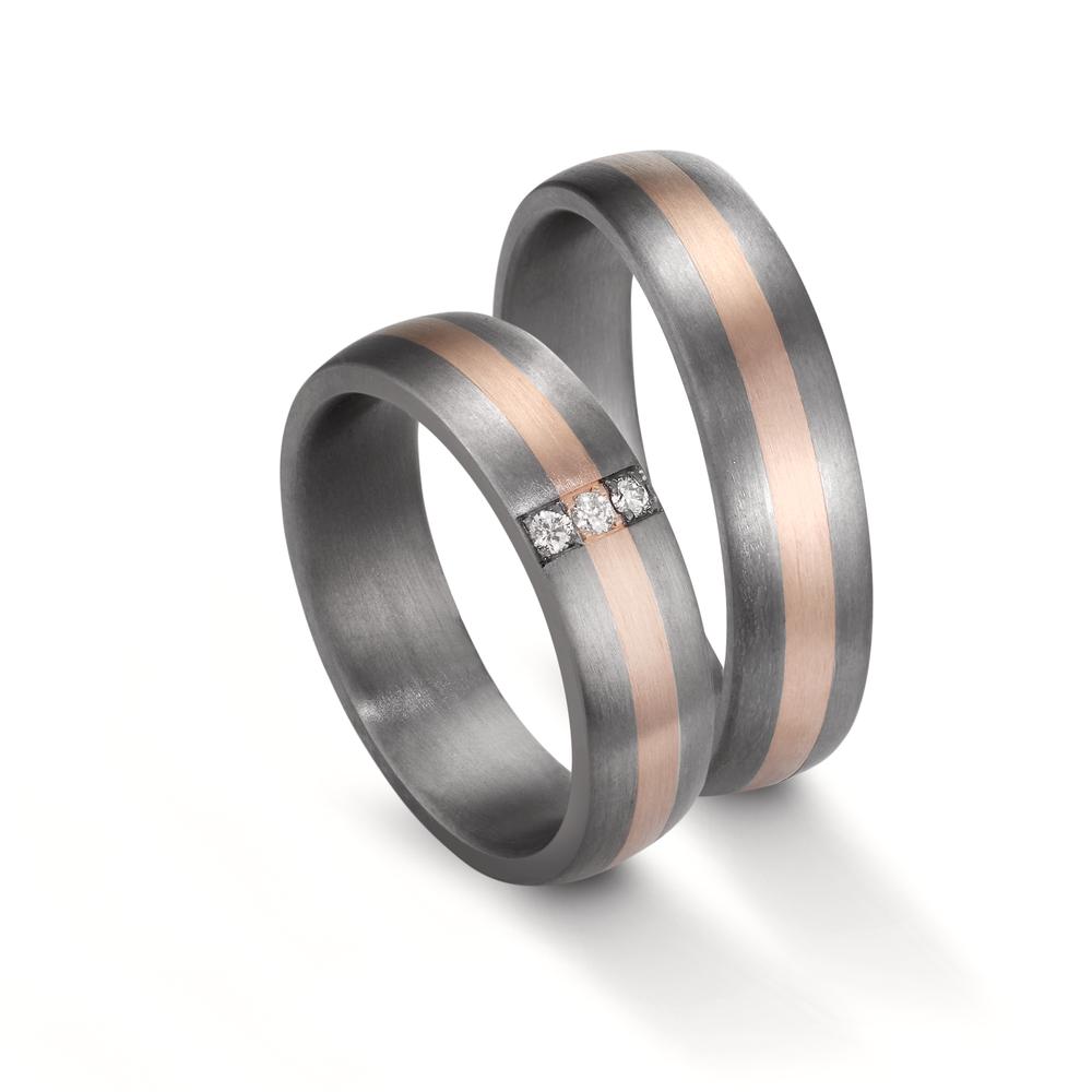 Partnerring 999 Tantal, 585/14 K roséguld diamant 0.045 ct, 3 stenar, w-si