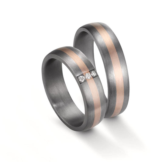 Partnerring 999 Tantal, 585/14 K roséguld diamant 0.045 ct, 3 stenar, w-si