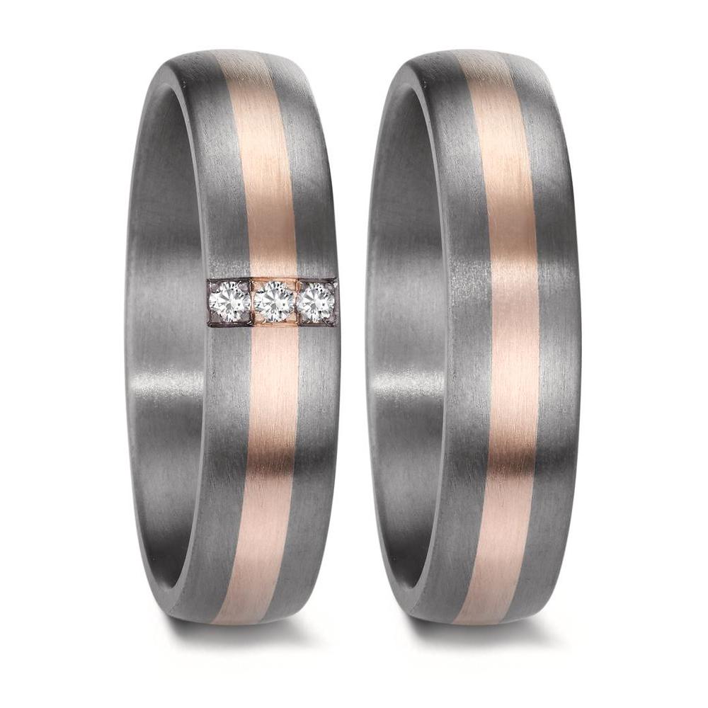 Partnerring 999 Tantal, 585/14 K roséguld diamant 0.045 ct, 3 stenar, w-si