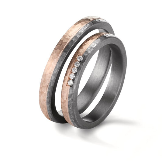 Partnerring 999 Tantal, 585/14 K roséguld diamant 0.035 ct, w-si